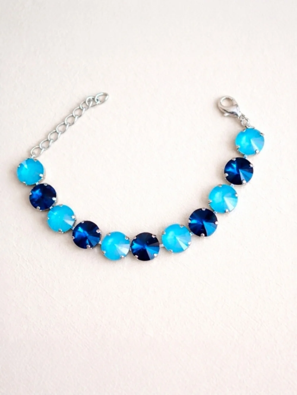 Silver Setting Bracelet, Blue Rivoli Crystals, Hand Crafted